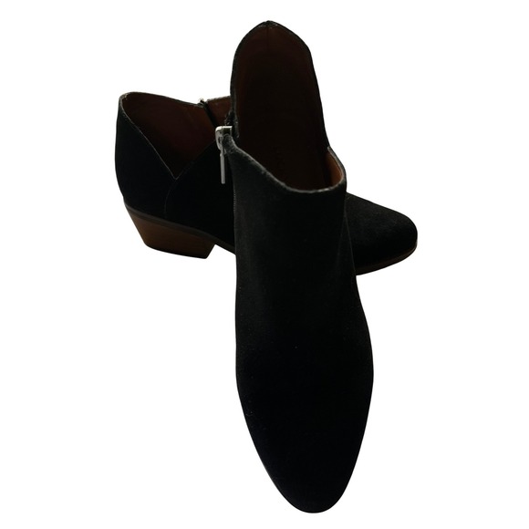 Lucky Brand Black Suede Cutout Ankle Booties Block Heel Side Zip Women Size 8 - Picture 4 of 9